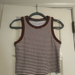 Offline by Aerie Striped Camel-Brown and White Women's Tank Top